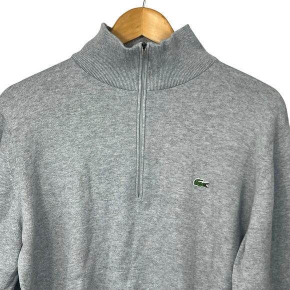 Lacoste Gray Quarter Zip Sweater Size M 4 Alligator Logo 100% Cotton - Picture 2 of 8
